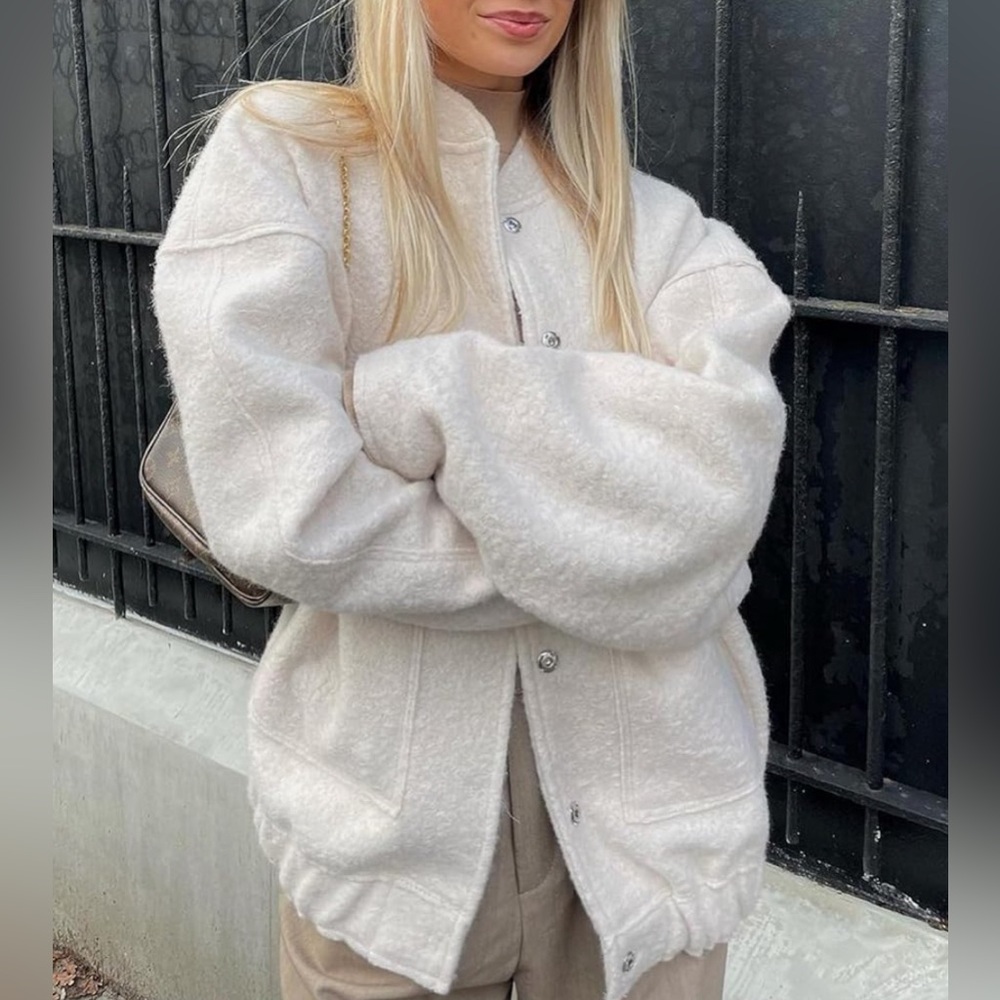 Women With Pockets Oversized Bomber Jacket Coat Vintage Long Sleeve Snapโฆ